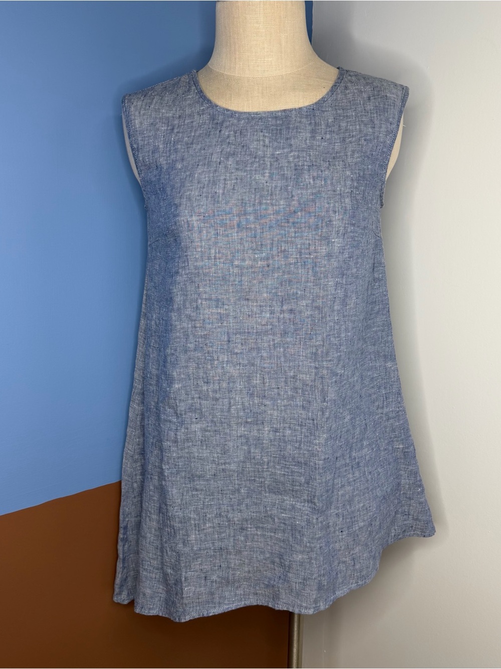 Garnet Hill 100% Linen Sleeveless Light Blue Linen Tunic Top Size 2